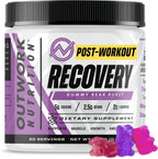 Outwork Nutrition Post Workout Recovery Gummy Bear Burst front view supplement tub