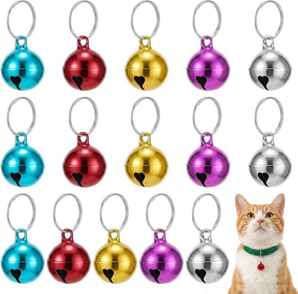 Grevosea stainless steel pet collar bells pack of ten front view showing secure snap clips.