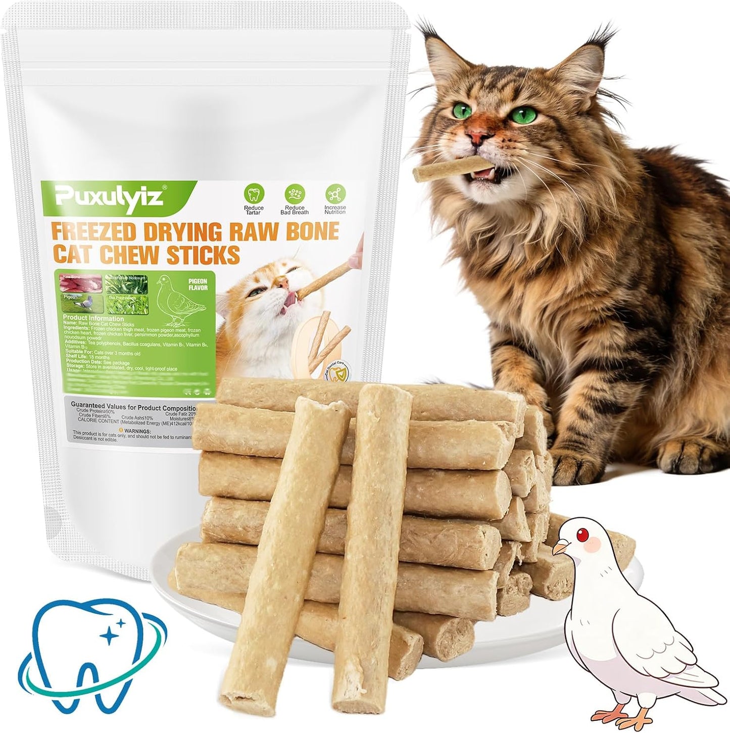 Freezed Dried Cat Chew Sticks, Cat Dental Treats for Freshens Breath and Controls Tartar, Feline Teething Sticks - Image 10