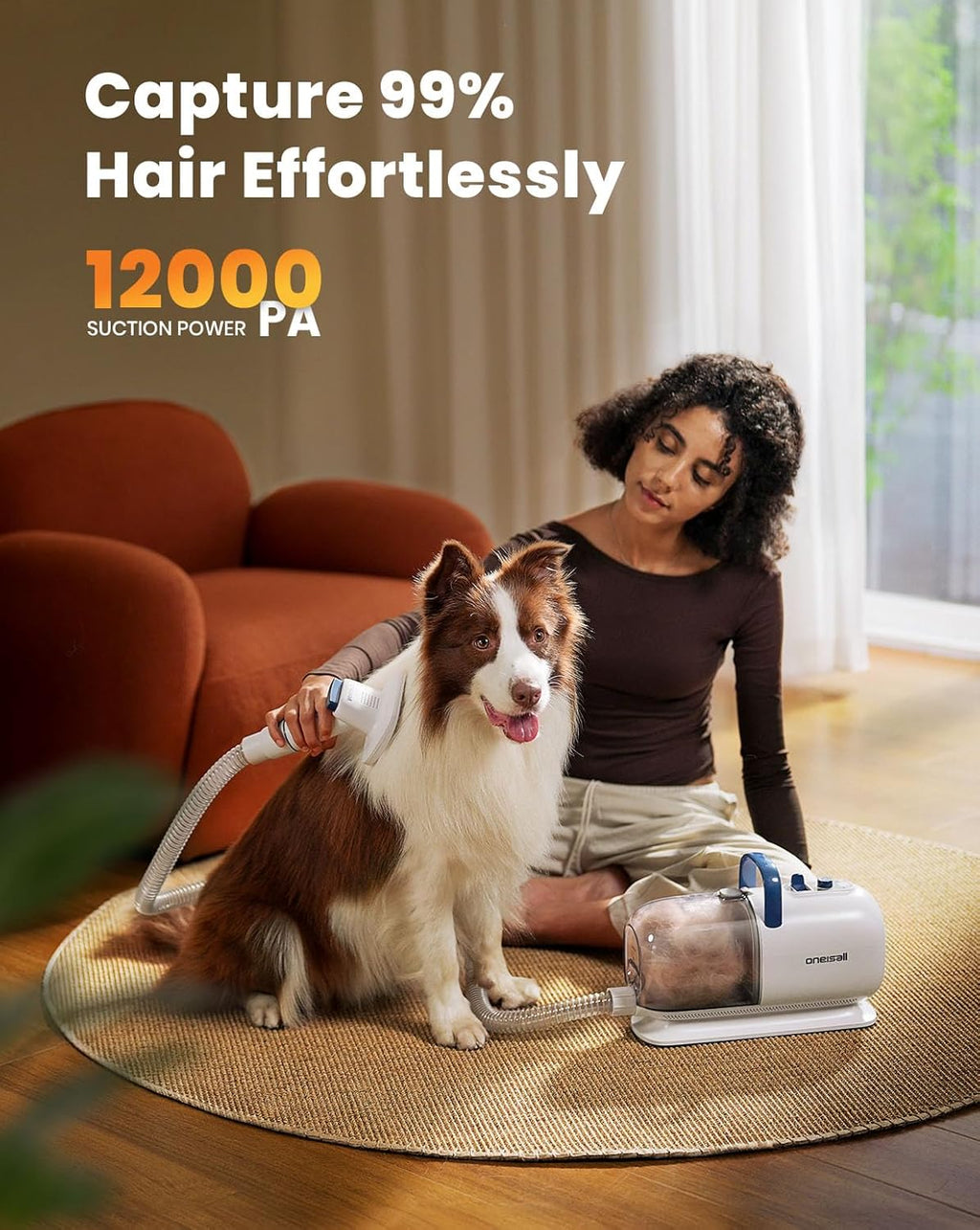 Quiet low-noise motor base display of the Oneisall pet vacuum cleaner system
