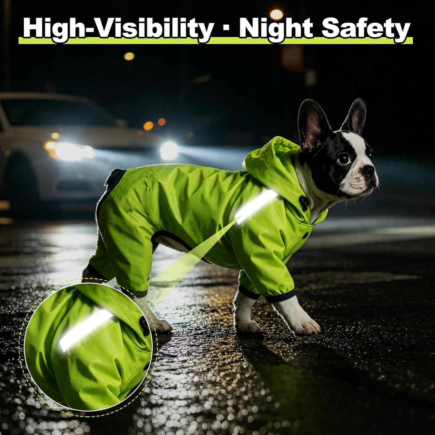 Premium water resistant small dog rain slicker with fully taped seams detailed close up