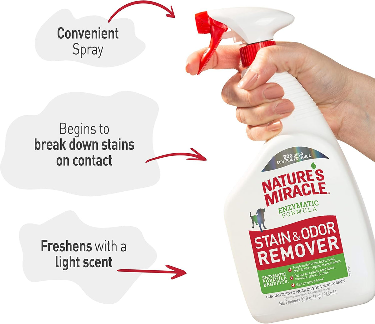 Nature's Miracle stain remover application on furniture