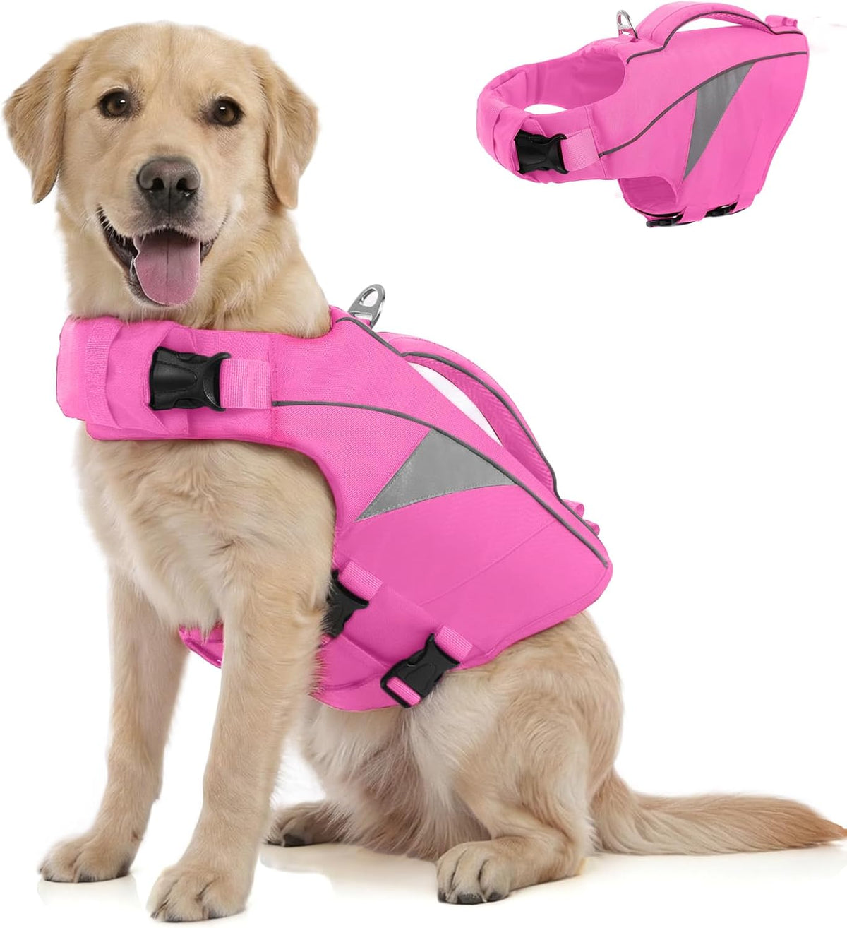 Queenmore Dog Life Jacket, Dogs Life Vest for Swimming, Dog lifejacket for Medium Dogs, Floating Doggy Jackets for Boating Kayaking, Adjustable Preserver with High Buoyancy and Rescue Handle(Pink,M) - Image 10