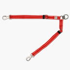 Adjustable dog leash splitter with safety locks extended to maximum length.
