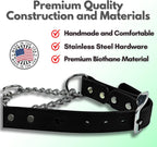 Medium size no pull martingale collar laid flat showing the secure hole punch buckle design.