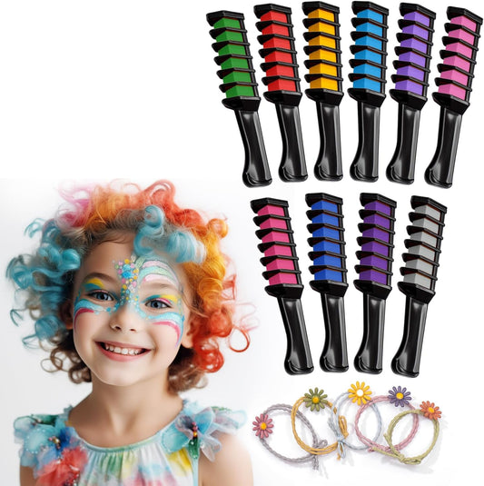 Magicat Hair Chalk Comb Set front view showcasing ten vibrant temporary colors and styling accessories