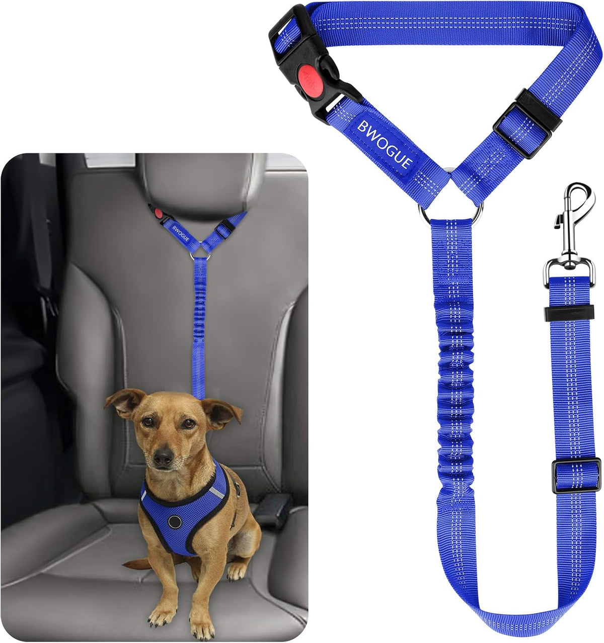 BWOGUE Pet Dog Cat Seat Belts, Car Headrest Restraint Adjustable Safety Leads Vehicle Seatbelt Harness (1 Pack) - Image 9