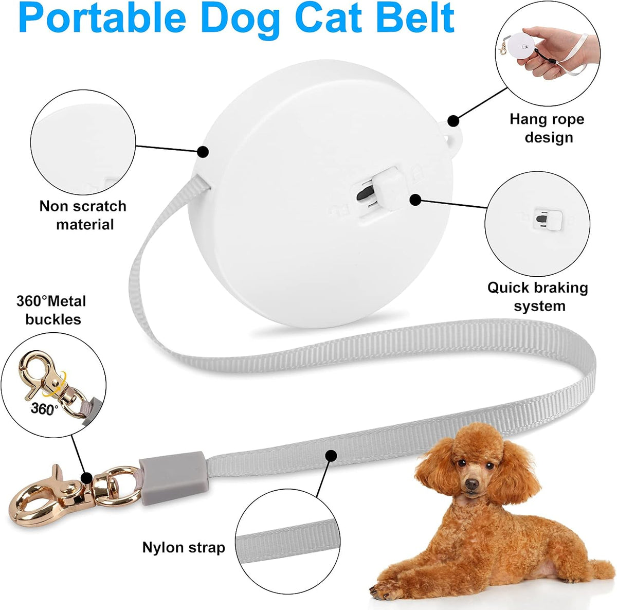 Compact white dog leash for small pets