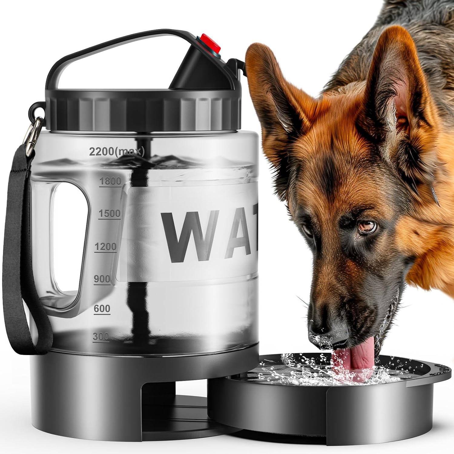 77oz Portable Dog Water Bottle, Camping Essentials, Large Travel Bottle with Pull-Out Drinking Bowl, Portable Beach Accessories, Car Water Container for Dogs, BPA Free - Black - Image 9