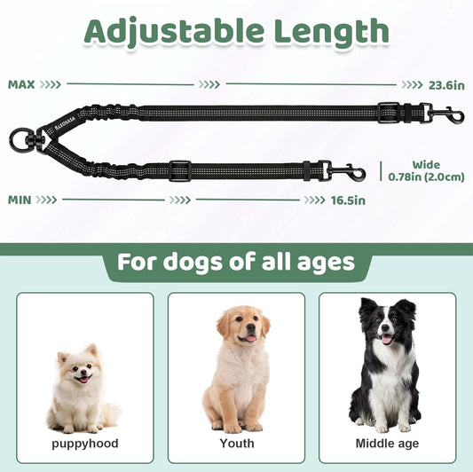 Close up view of the three hundred sixty degree zinc alloy metal rotating buckle on the dual dog lead.