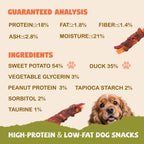 Pawmate low fat rawhide free dog treats back label with feeding instructions