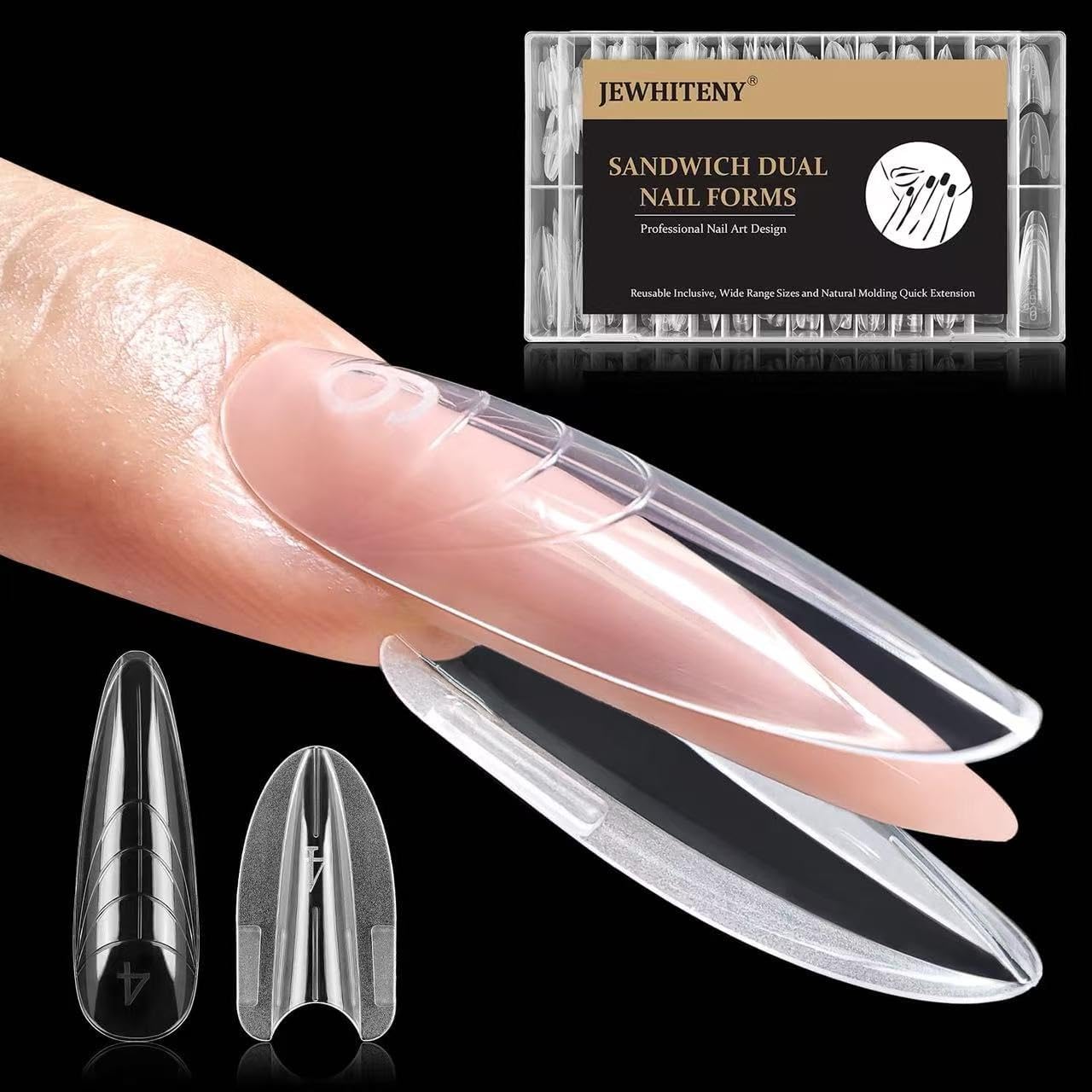 Jewhiteny 280 pieces sandwich nail dual forms set front view