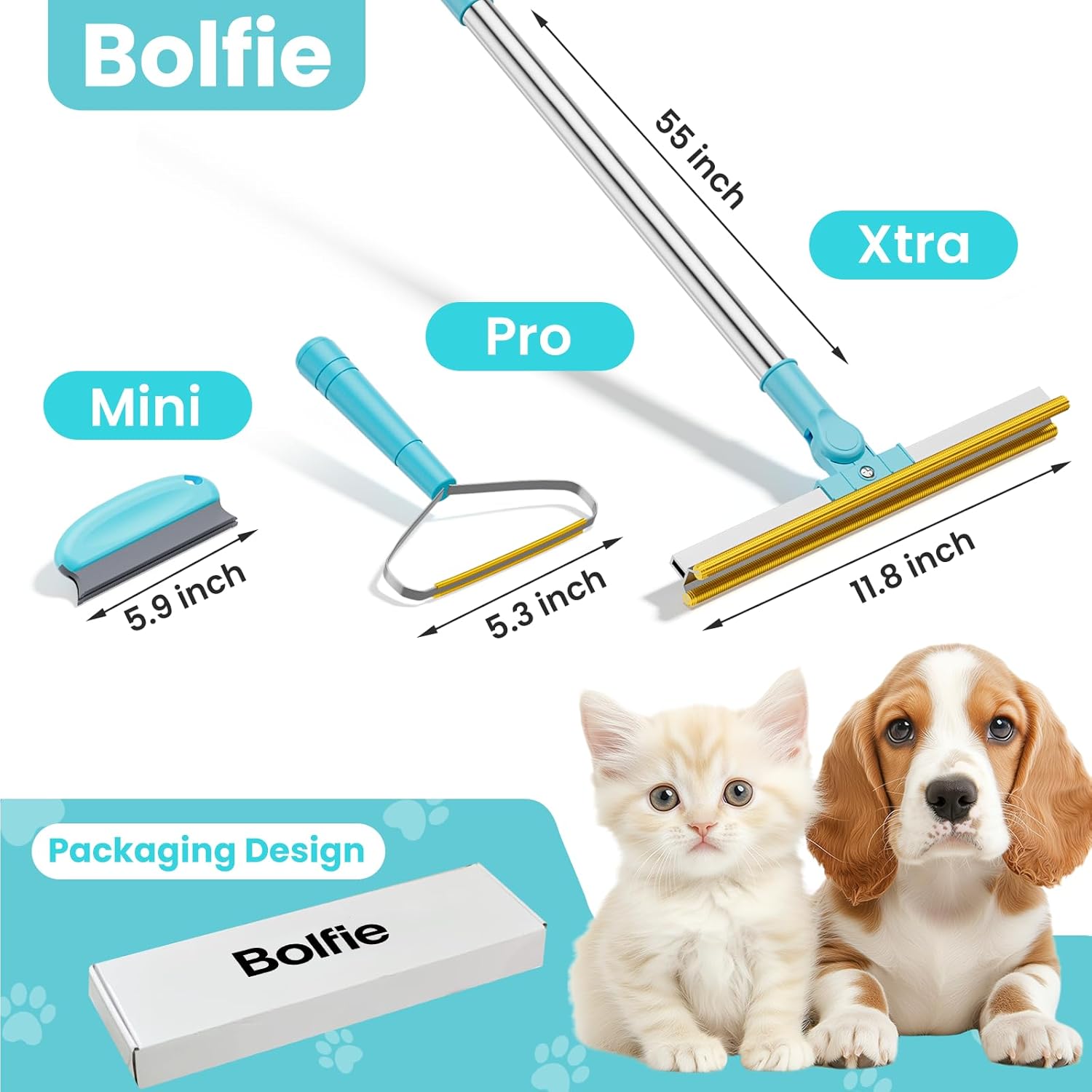 Bolfie adjustable 55-inch handle carpet rake for pet hair