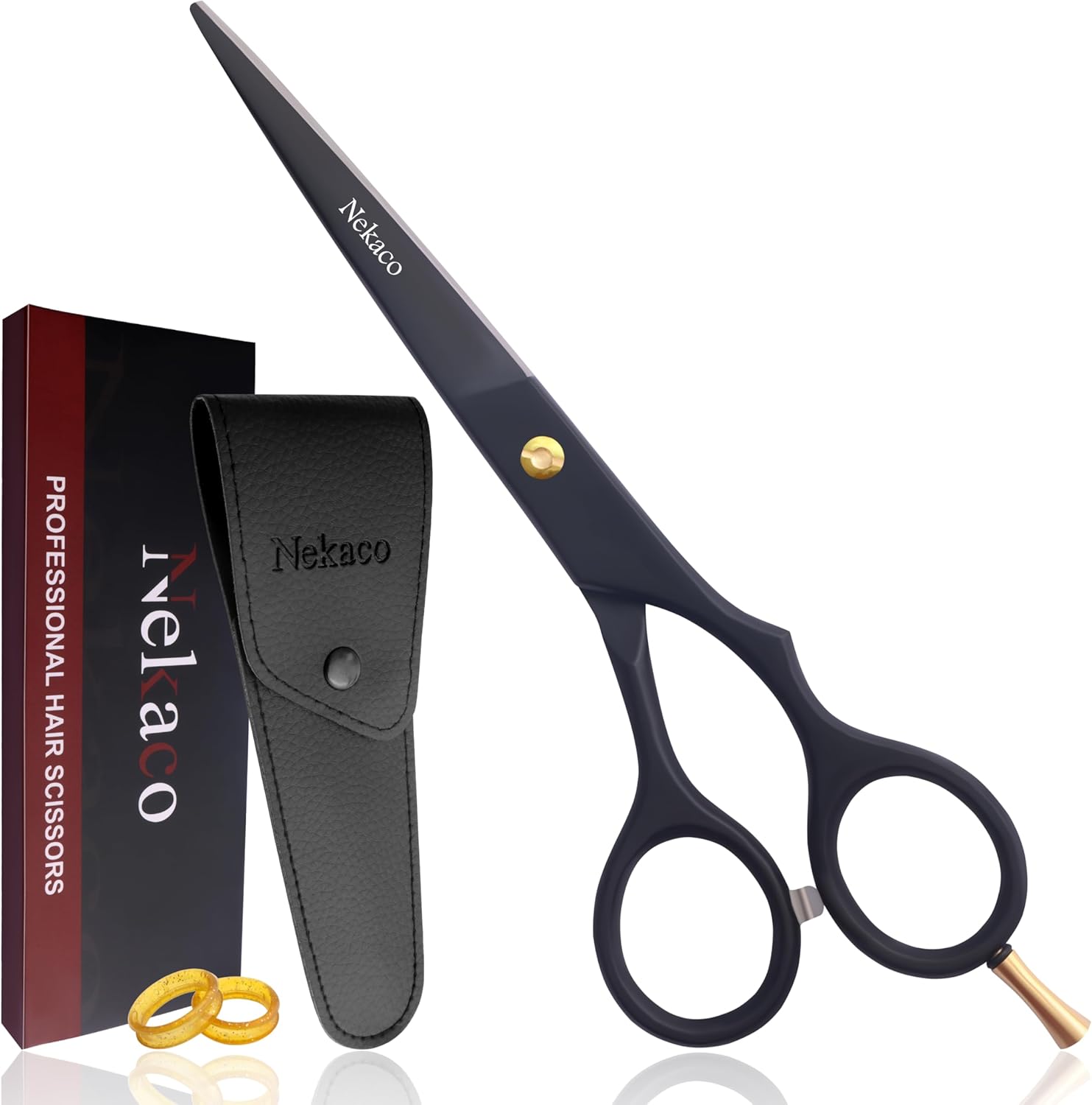 Haryalilondon professional hair cutting scissors front view showcasing matte black finish and gold tension screw