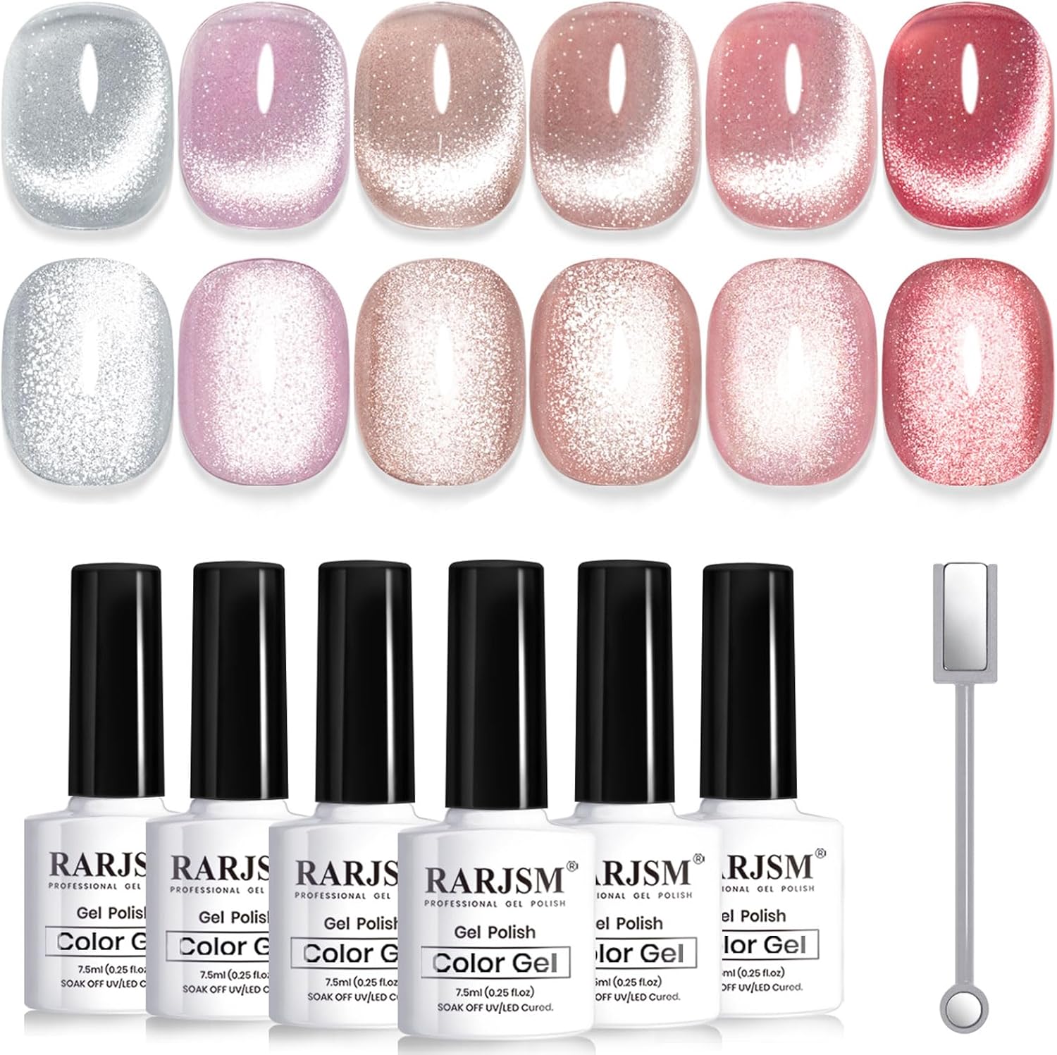 Rarjsm cat eye gel nail polish set front view 6 bottles