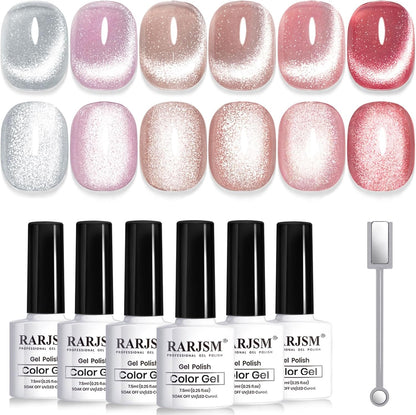 Rarjsm cat eye gel nail polish set front view 6 bottles