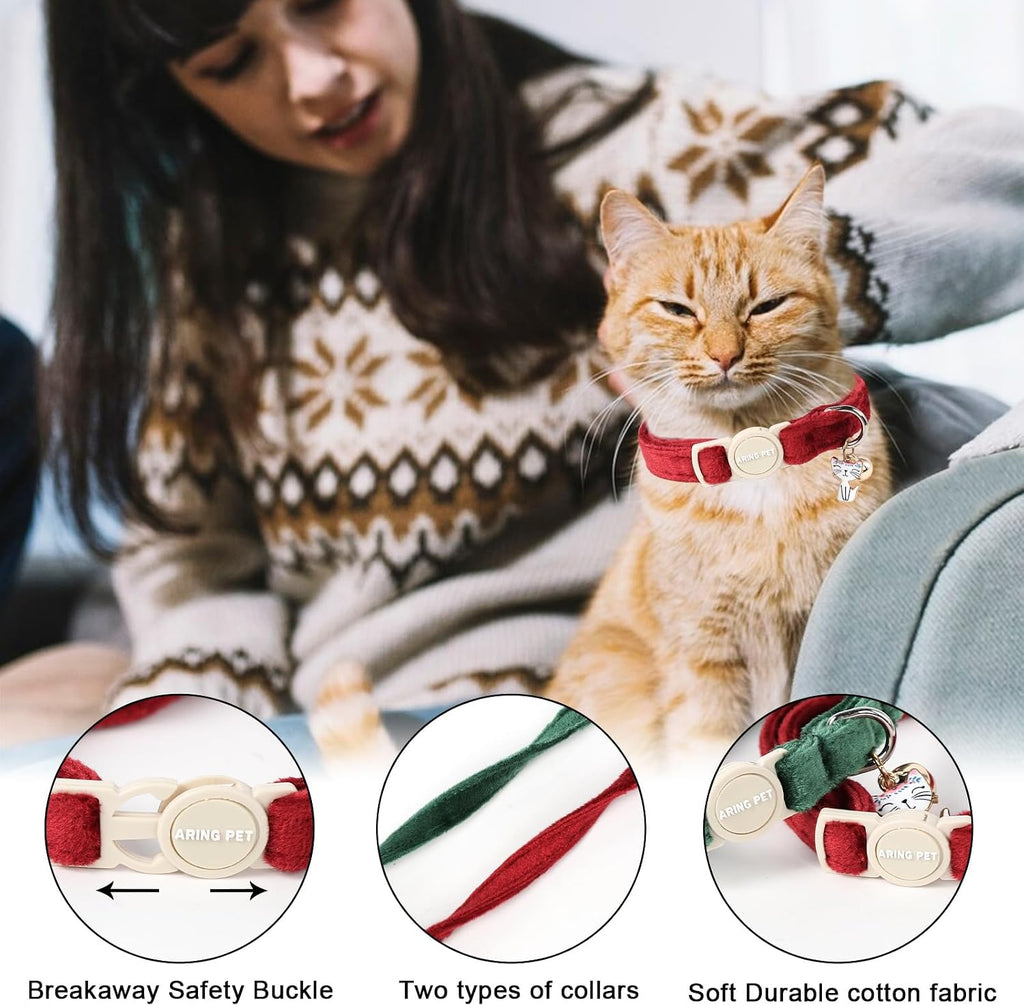 Close-up of the cat-faced quick-release safety buckle on the holiday kitten collar.