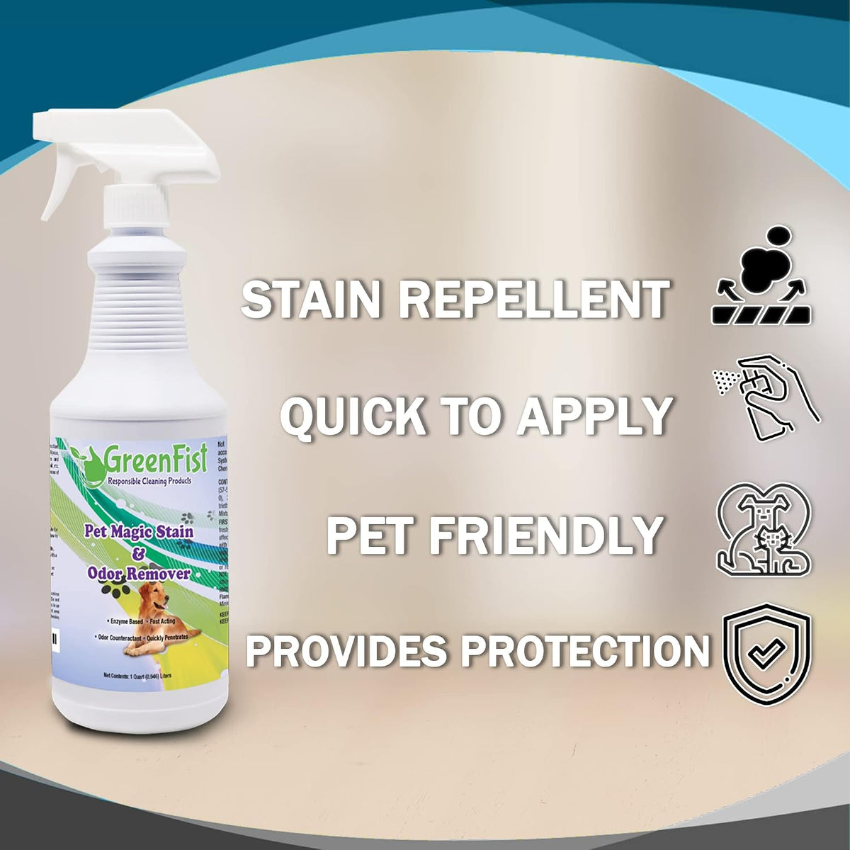 GreenFist 32 ounce bottle next to pet accessories