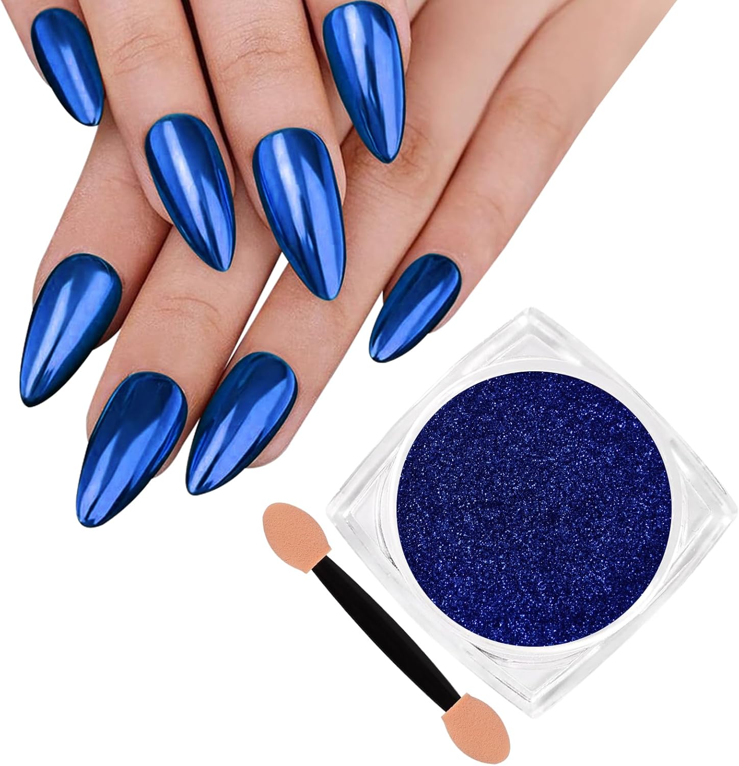 Siusio royal blue chrome nail powder jar front view