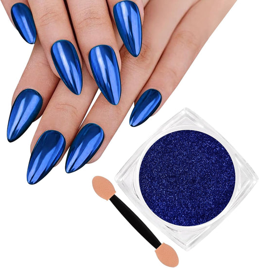 Siusio royal blue chrome nail powder jar front view