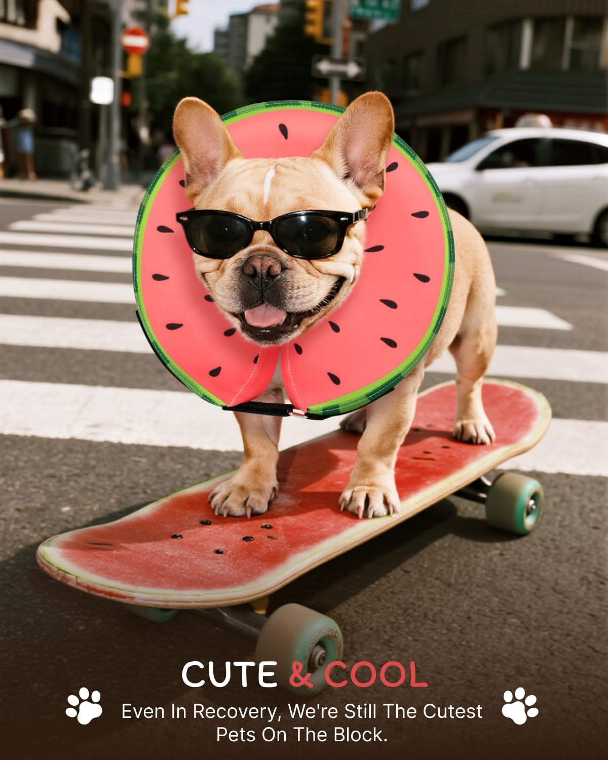 Midog inflatable dog collar showing how to insert everyday collar