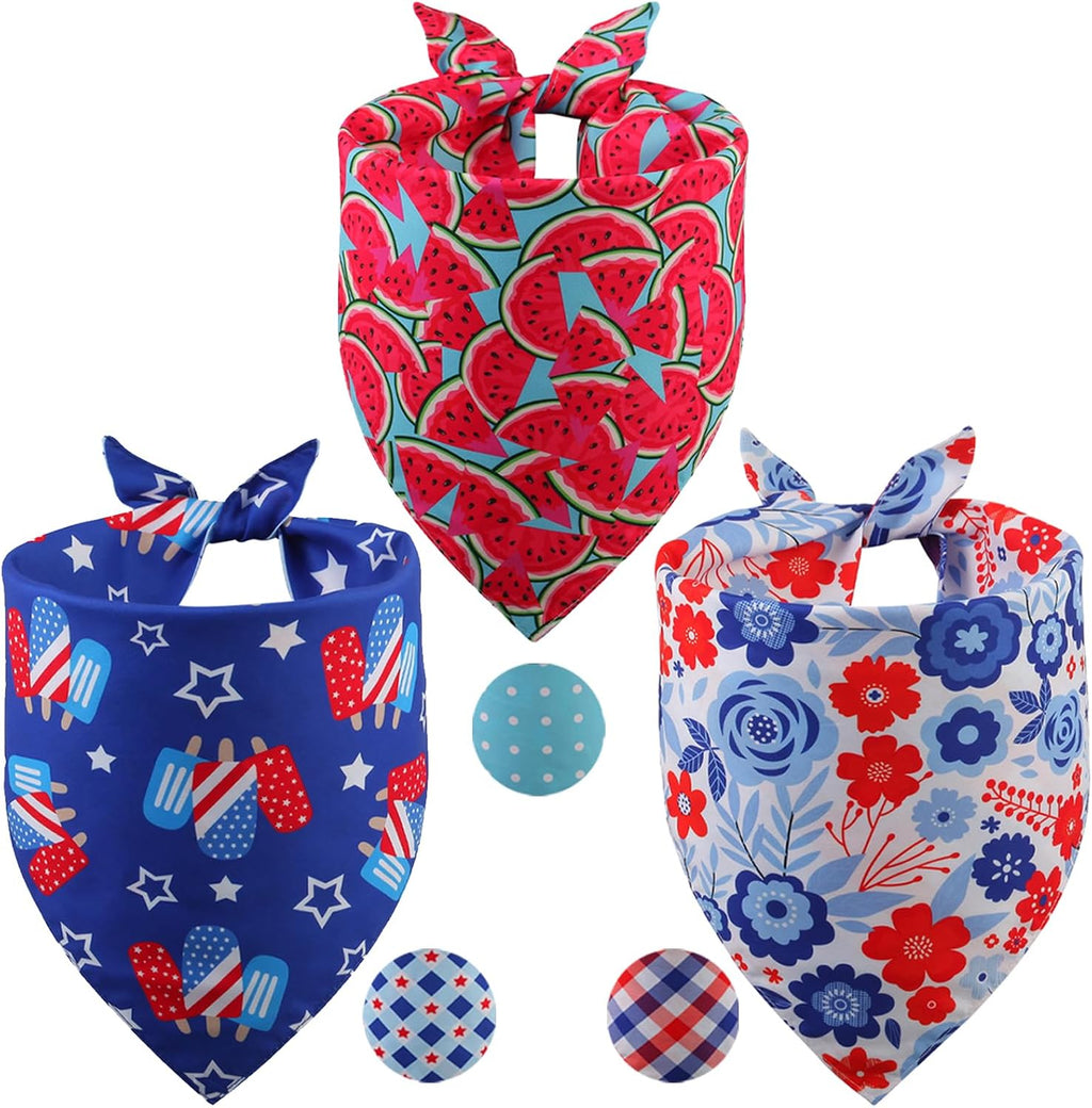 Summer Dog Bandanas Large 3PCS, 6 Pattern American Flag Patriotic Scarf for Boy and Girl, Triangle Reversible USA Bibs. - Image 9