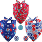 Summer Dog Bandanas Large 3PCS, 6 Pattern American Flag Patriotic Scarf for Boy and Girl, Triangle Reversible USA Bibs. - Image 9