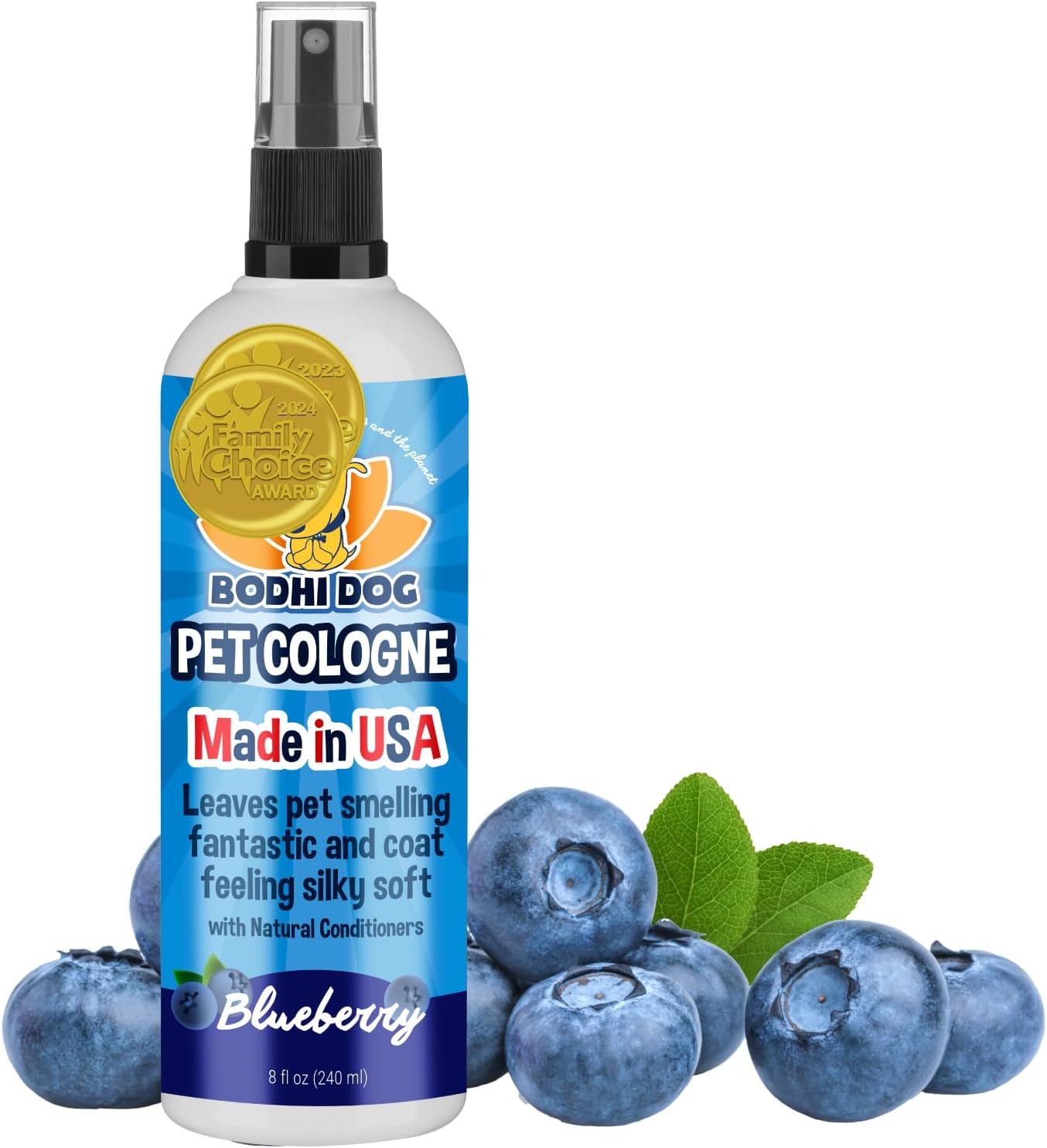 Natural baby powder scent cat and dog cologne spray close up