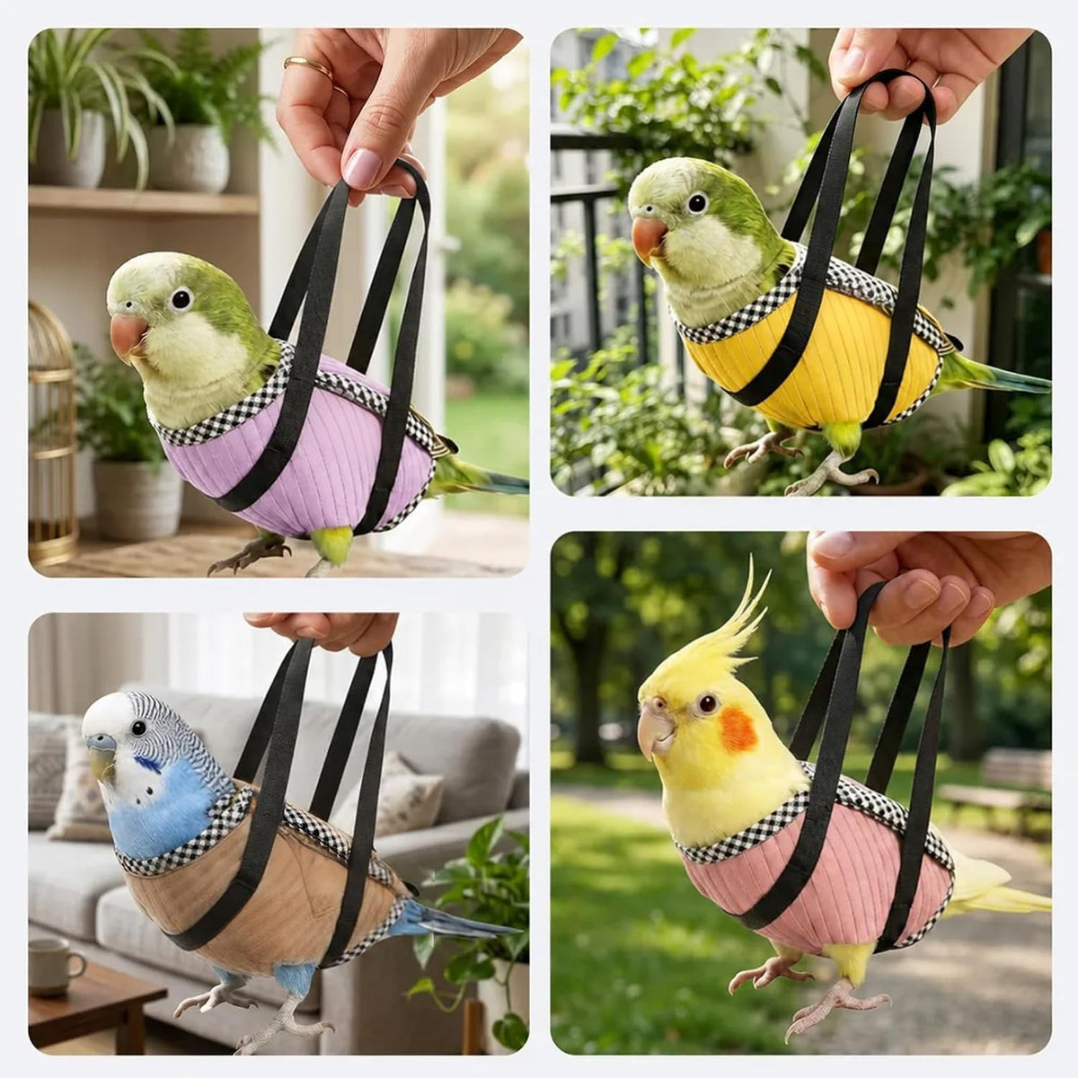 Hokable pet bird carrier packaged for travel and outdoor use