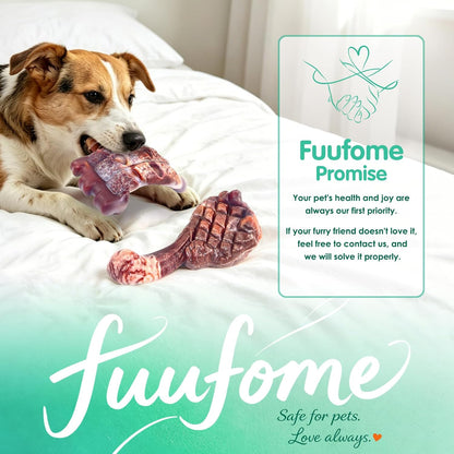 Comparison of Fuufome steak and pork chop chew toy sizes