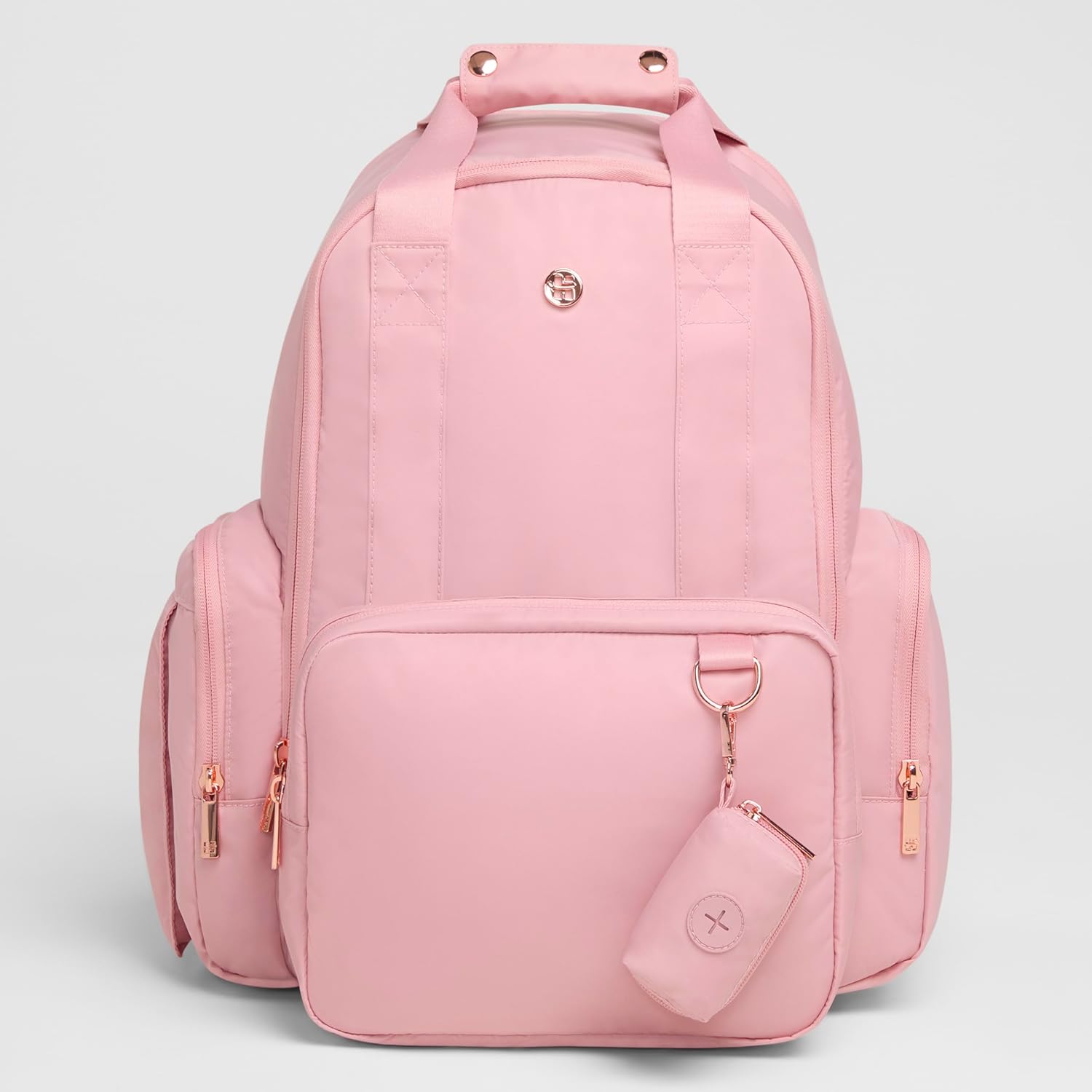 Huggies Signature Hug Pack diaper backpack front view in elegant bridal rose color.