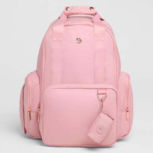 Huggies Signature Hug Pack diaper backpack front view in elegant bridal rose color.