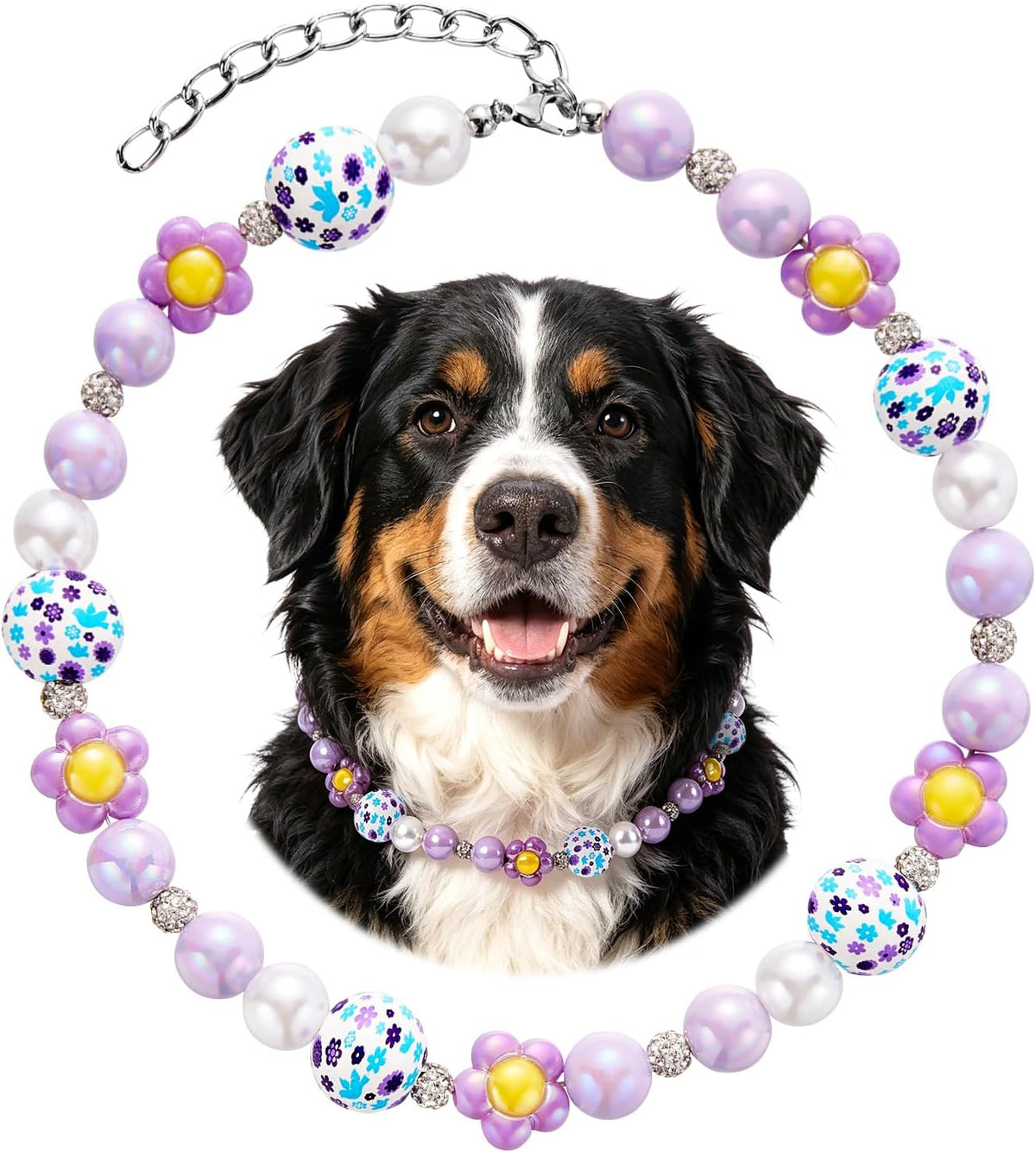 Flower Beaded Dog Collar Colorful Dog Beaded Necklace Collar Adjustable Pearl Necklace for Small Medium Large Dogs Pet Accessories for Wedding Birthday Party Prop (Pink, S) - Image 9