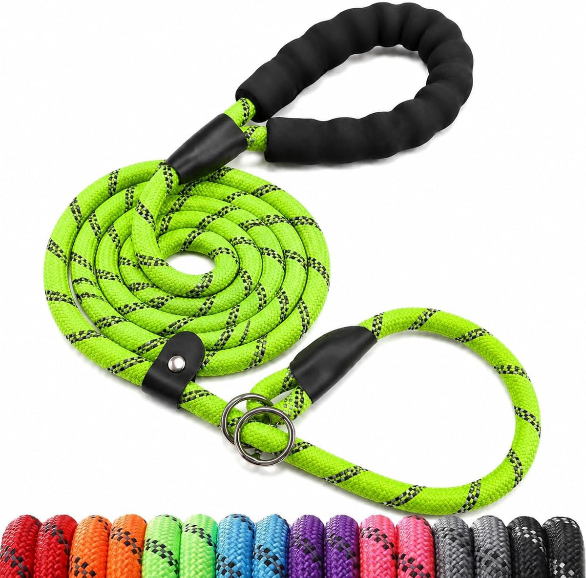 Reflective Slip Lead Dog Leash, Heavy Duty Dog Training Leash with Adjustable Stopper, Durable Nylon Rope Lead for Walking, Obedience Training & Behavior Correction, Small Medium Large Dogs (5FT, BK) - Image 12
