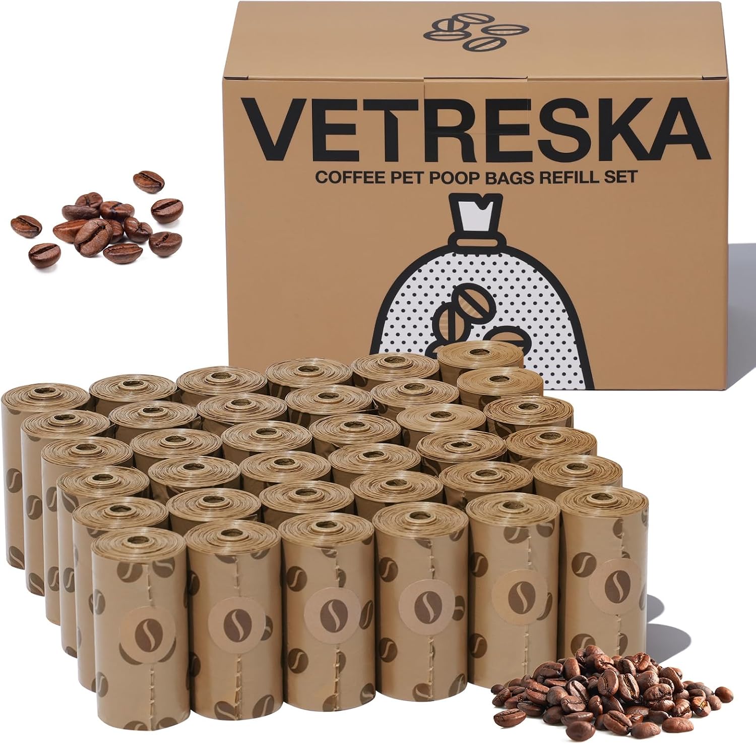 VETRESKA Dog Poop Bags Dispenser with Coffee Scented Waste Bags, Leak Proof, Extra Thick & Strong, 1 Holder and 105 Count Pet Poop Bags (7 Refill Rolls) for Dogs and Cats - Image 13