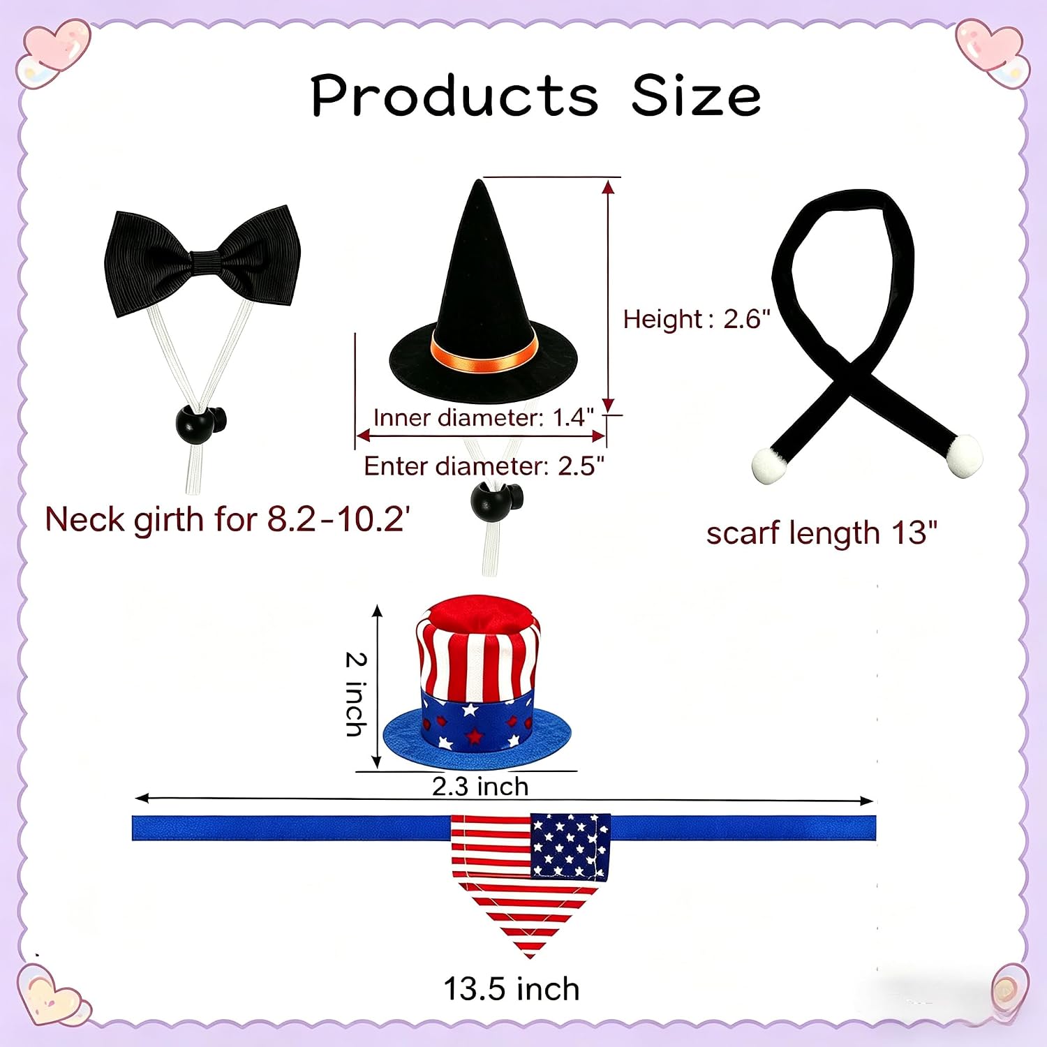 ZIOU adjustable pet witch hat and black bow tie for small animal Halloween celebrations