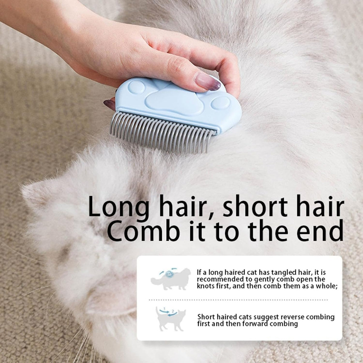 KQUQK small animal grooming rake demonstrating the dual sided deshedding teeth.