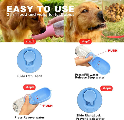 Avelora dog travel bottle showing the integrated waste bag compartment at the base.