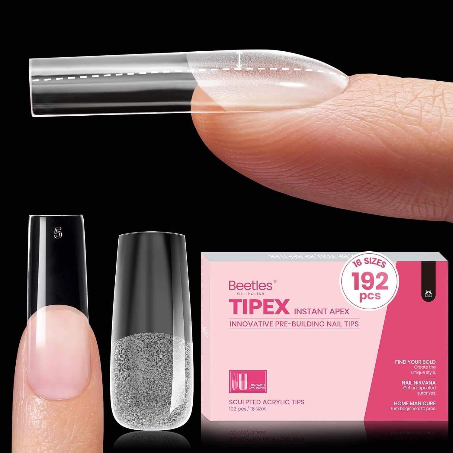 Beetles Tipex Instant Apex Long Square Nail Tips packaging front view