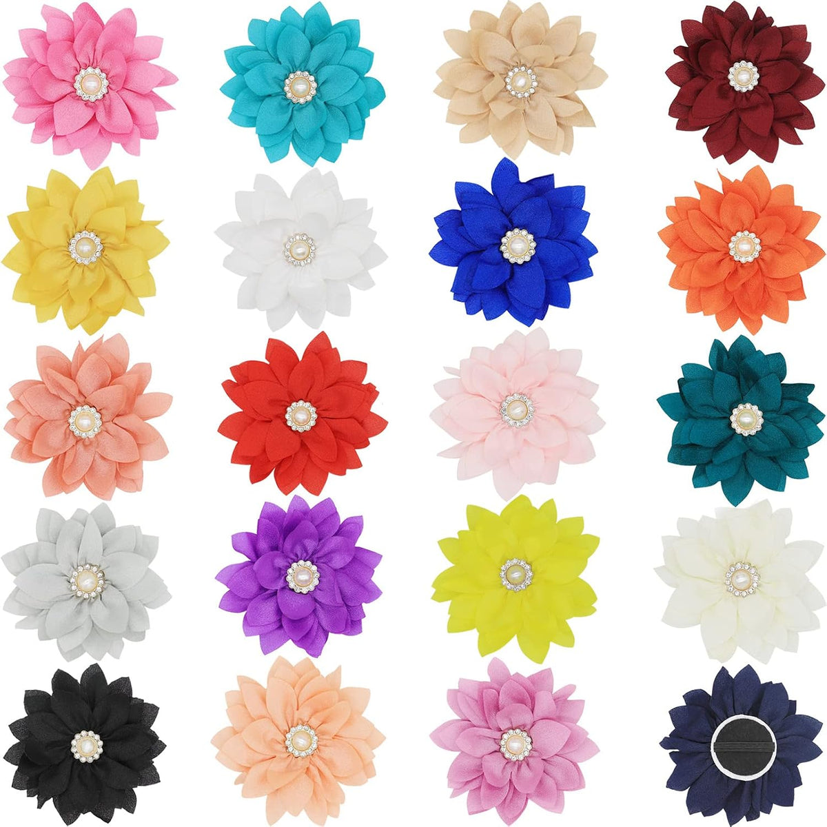 IVIA PET collar flowers with pearl front view showing twenty colorful chiffon pet charms
