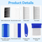 Six piece professional pet grooming set including fine tooth lice combs and dematting tools for dogs.