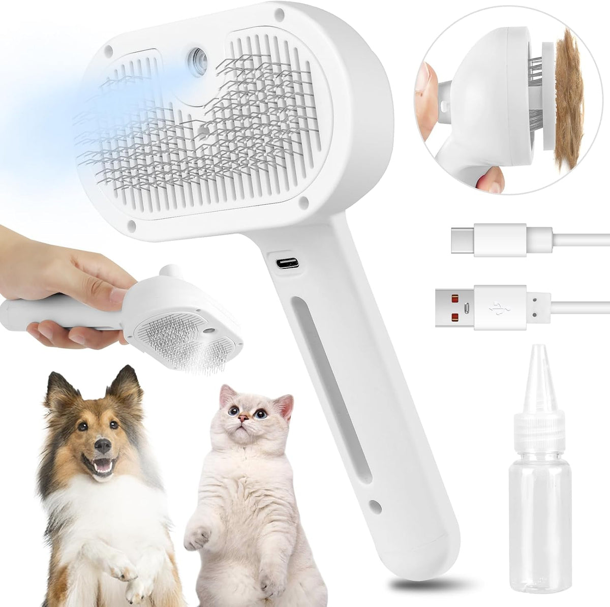 CityinSky 3 in 1 pet steam brush front view