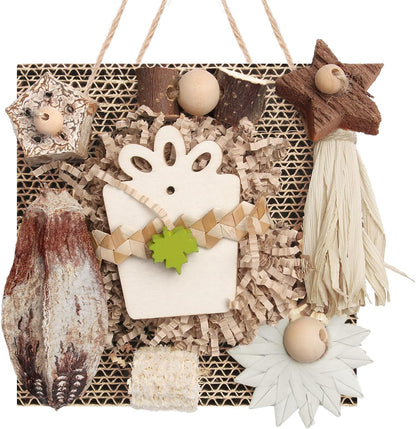 Kyouki bird toys hanging cardboard foraging toy front view inside cage