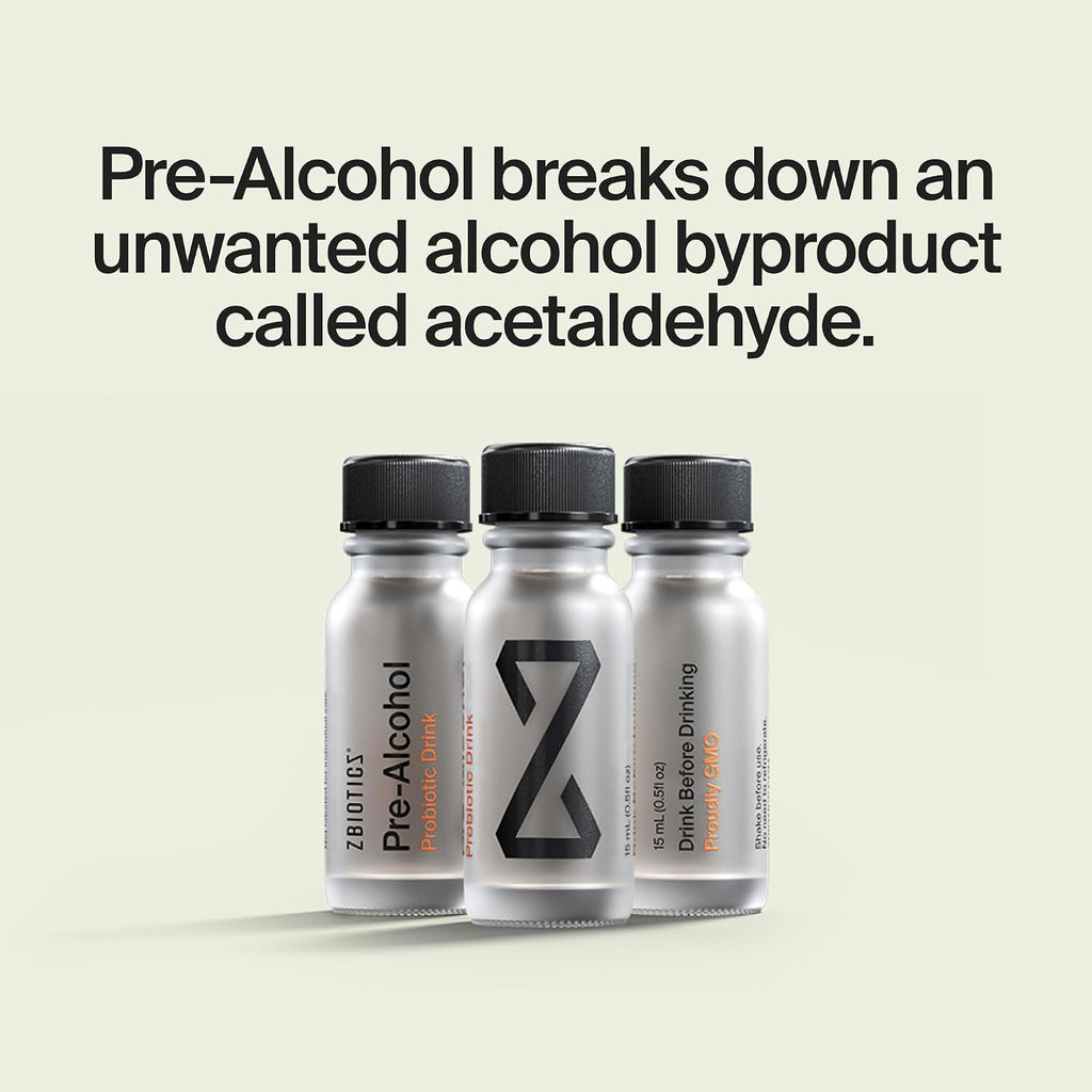 ZBiotics Pre-Alcohol Probiotic Drink multi pack bottles.