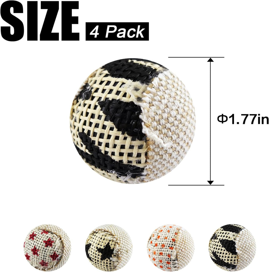 Close up of patterned canvas cat ball with bell
