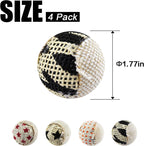 Close up of patterned canvas cat ball with bell