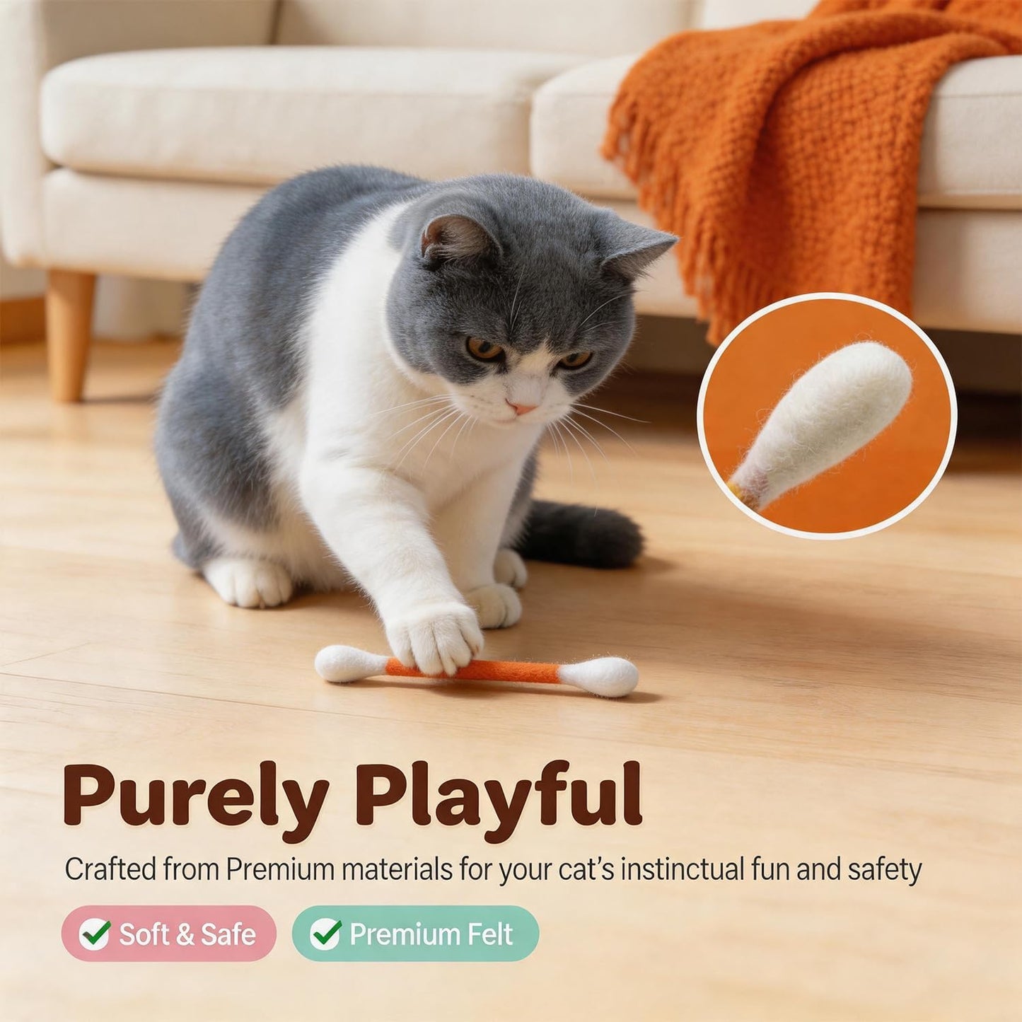 Six catnip infused cotton swab toys for cats