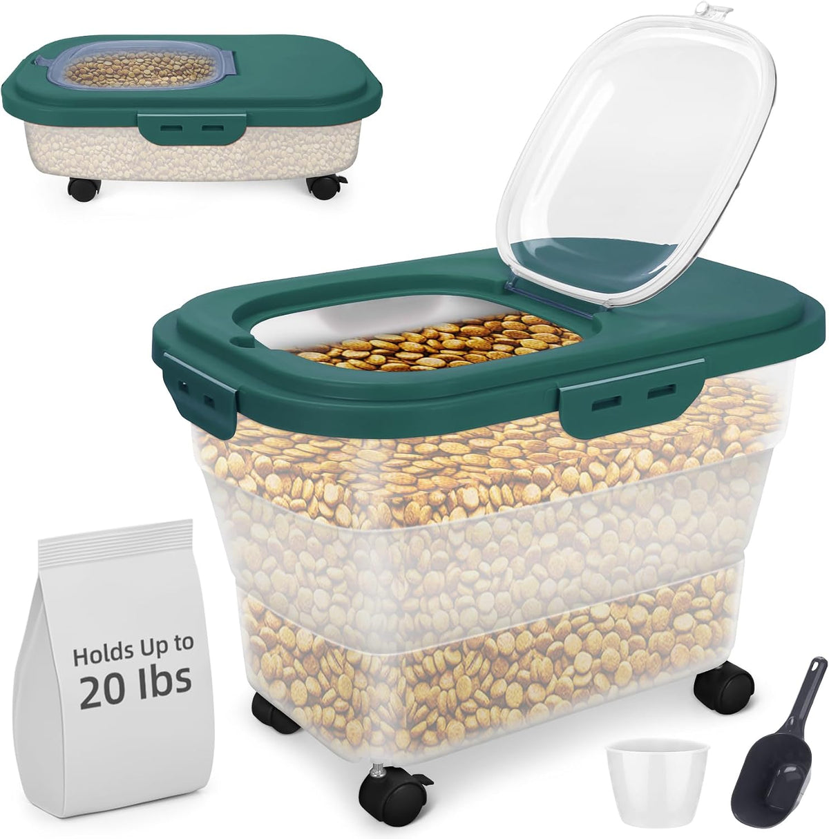 Dog Food Container, Collapsible Pet Food Storage Container 17-20 lb with Rolling Wheels & Airtight Lid, Plastic Storage Bin With Dog Food Scoop and Measuaring Cups - Image 11