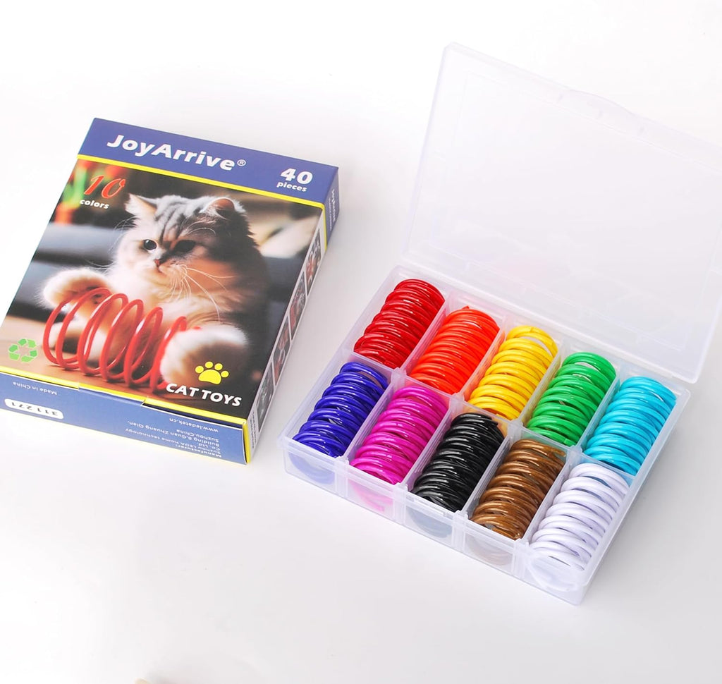 JoyArrive non toxic durable plastic cat coils being pressed and bounced on the floor for exercise