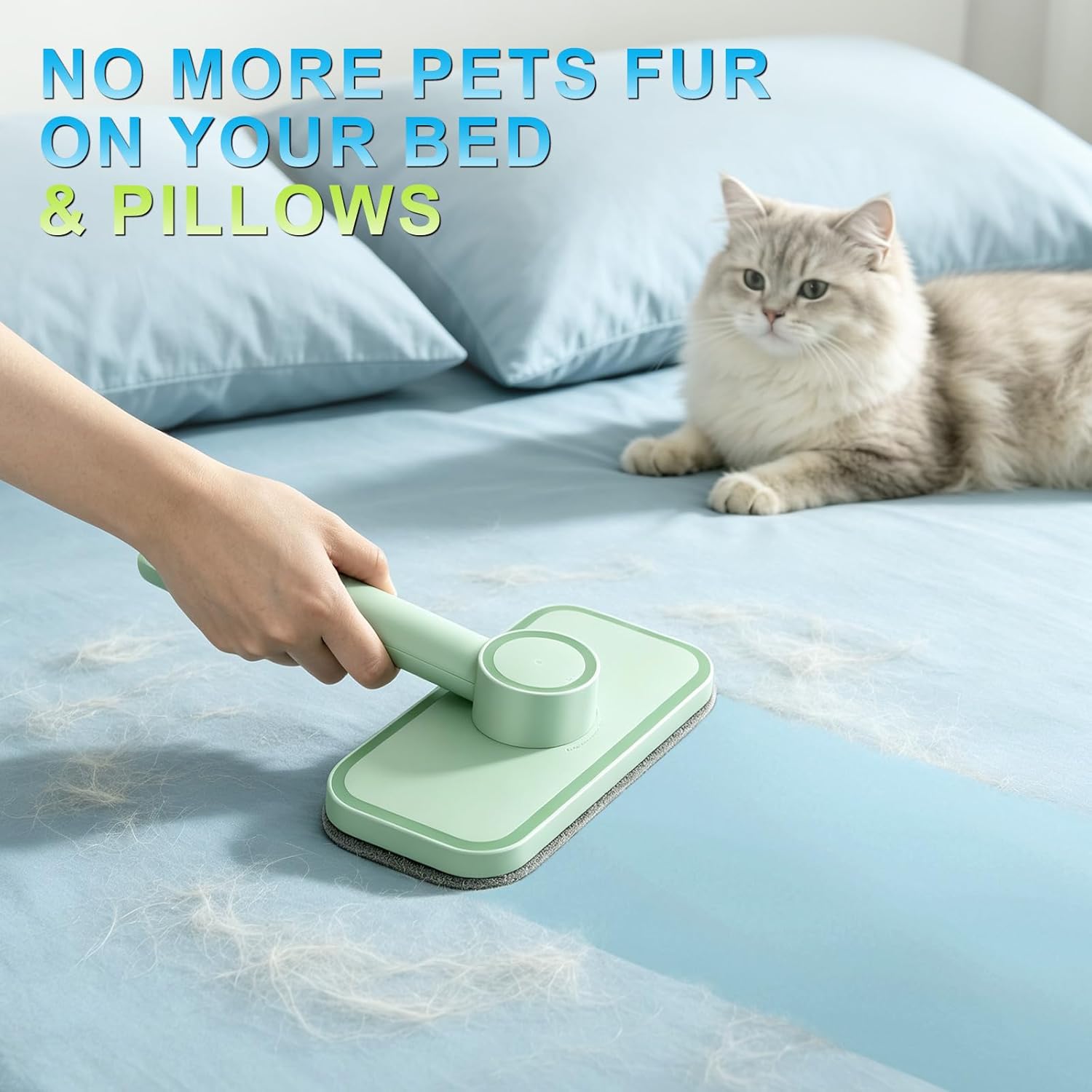 Demonstrating pet hair removal on fabric couch
